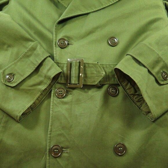 Vintage 50s US Army Sateen Overcoat S Green Military Chevron 1st Corp Patches - Picture 7 of 8